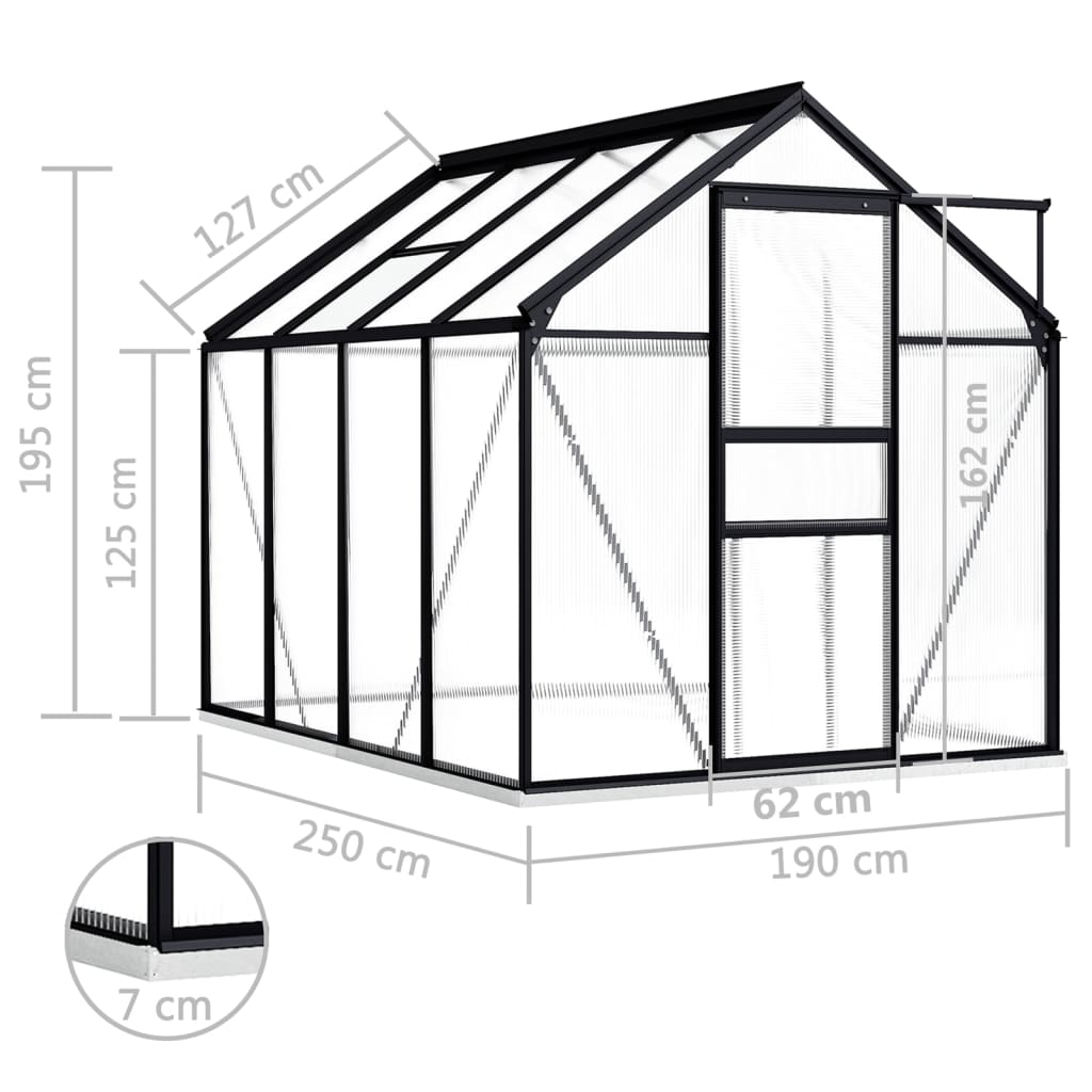 vidaXL Greenhouse with Base Frame Anthracite Aluminium 4.75 m²