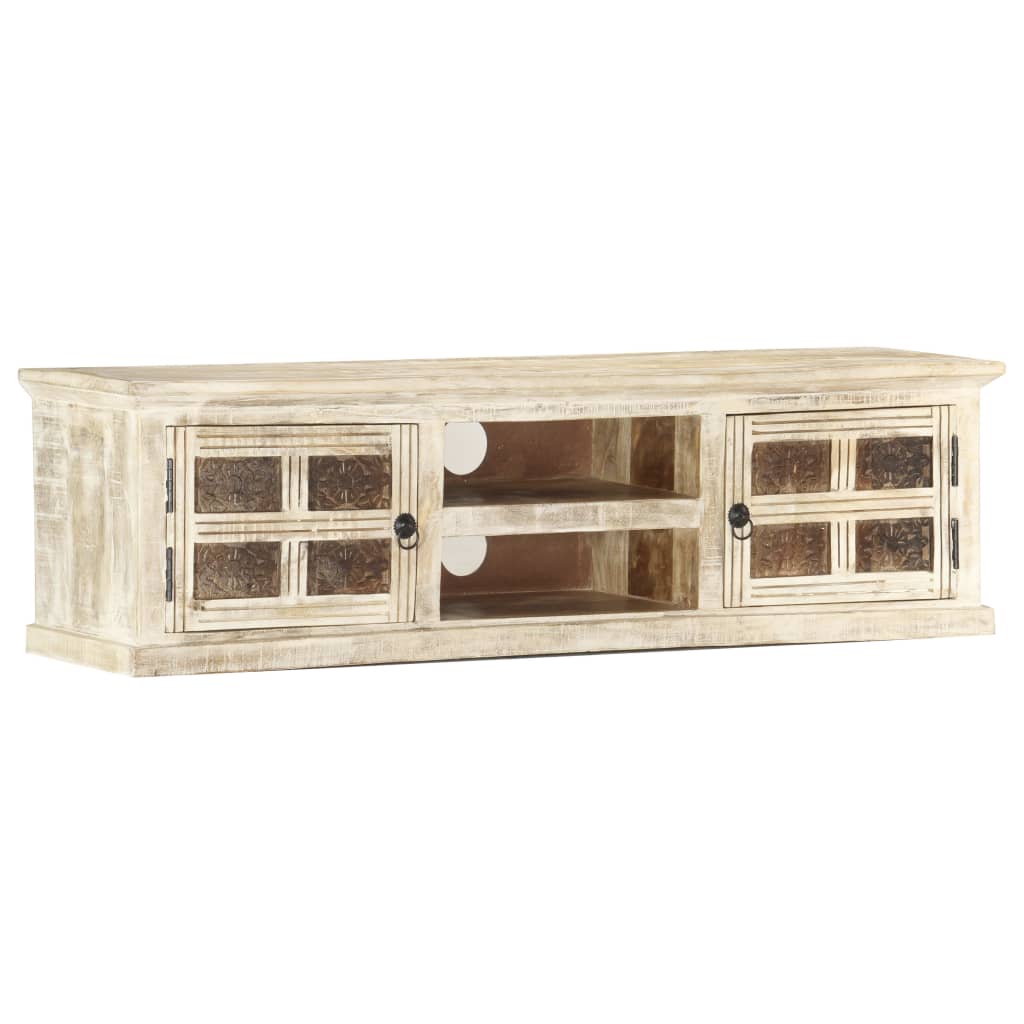 vidaXL TV Cabinet White 130x30x36 cm Solid Mango Wood