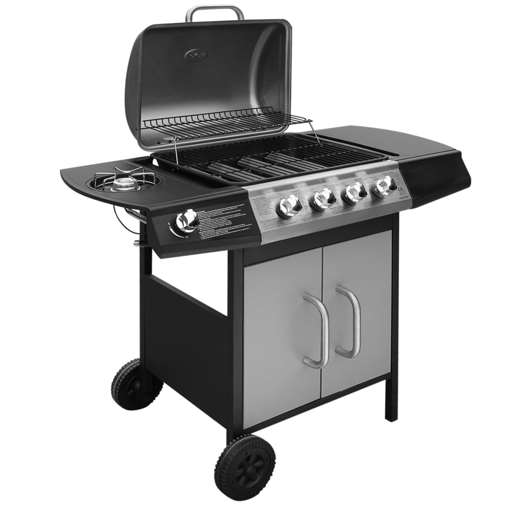 vidaXL Gas Barbecue Grill 4+1 Cooking Zone Black and Silver
