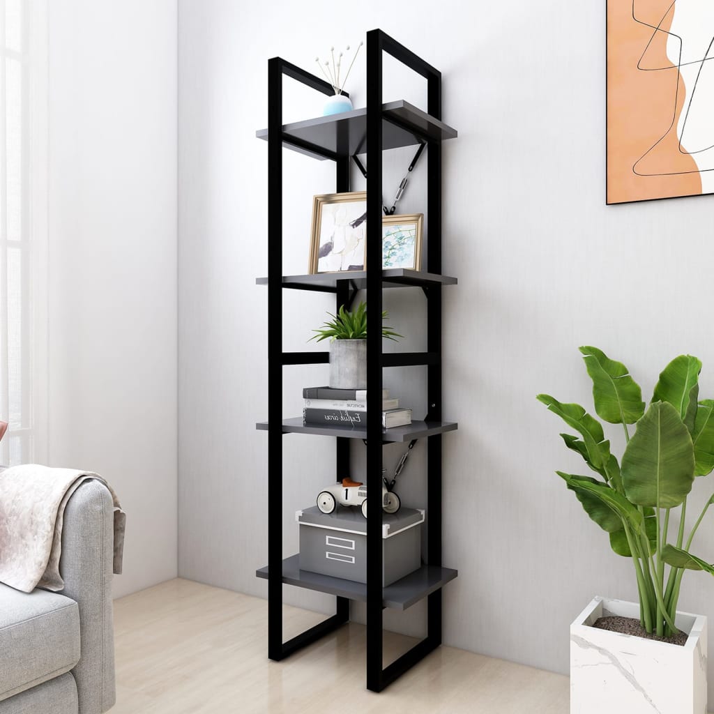 vidaXL 4-Tier Book Cabinet Grey 40x30x140 cm Engineered Wood
