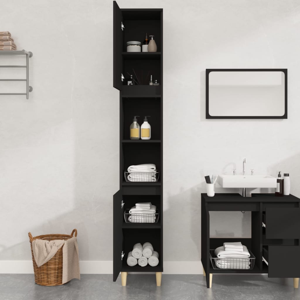 vidaXL Bathroom Cabinet Black 30x30x190 cm Engineered Wood