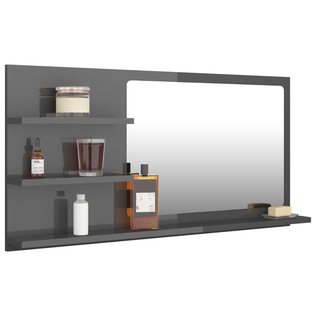 vidaXL Bathroom Mirror High Gloss Grey 90x10.5x45 cm Engineered Wood