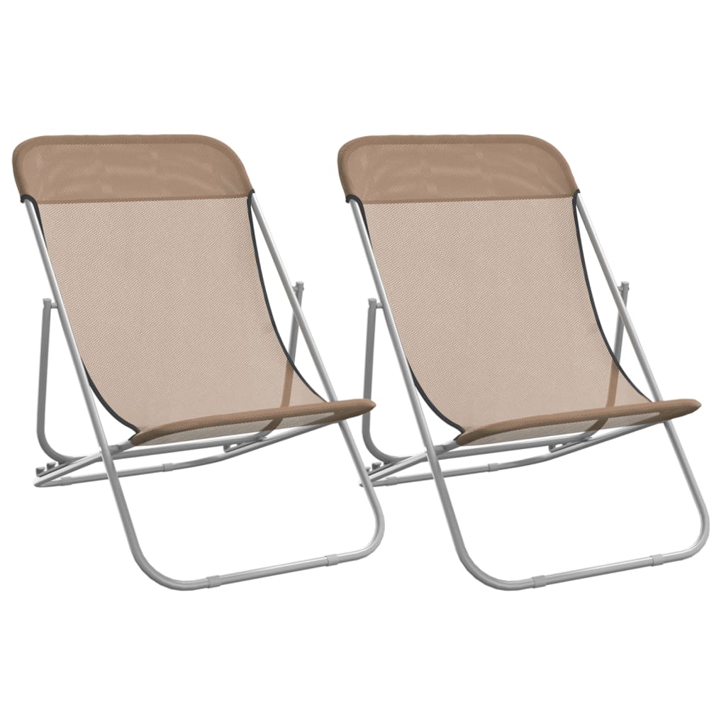 vidaXL Folding Beach Chairs 2 pcs Taupe Textilene&Powder-coated Steel