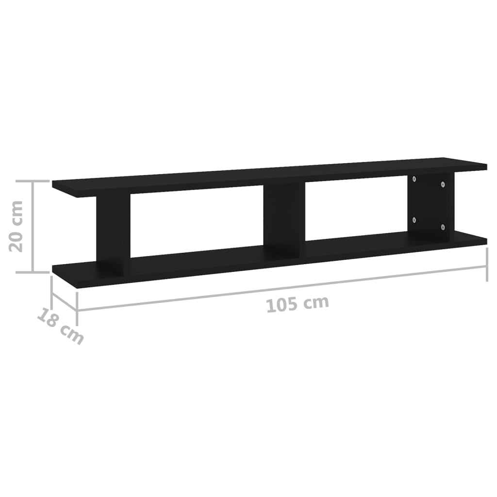 vidaXL Wall Shelf 2 pcs Black 105x18x20 cm Engineered Wood