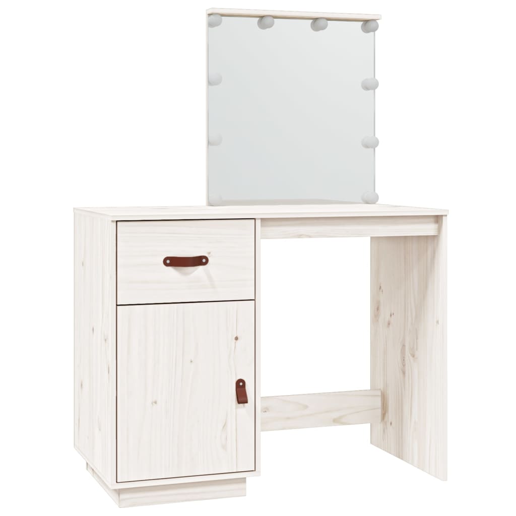 vidaXL Dressing Table with LED White 95x50x133.5 cm Solid Wood Pine