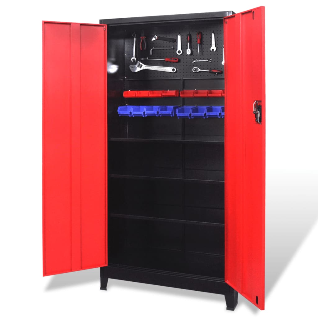 vidaXL Tool Cabinet with 2 Doors Steel 90x40x180 cm Black and Red