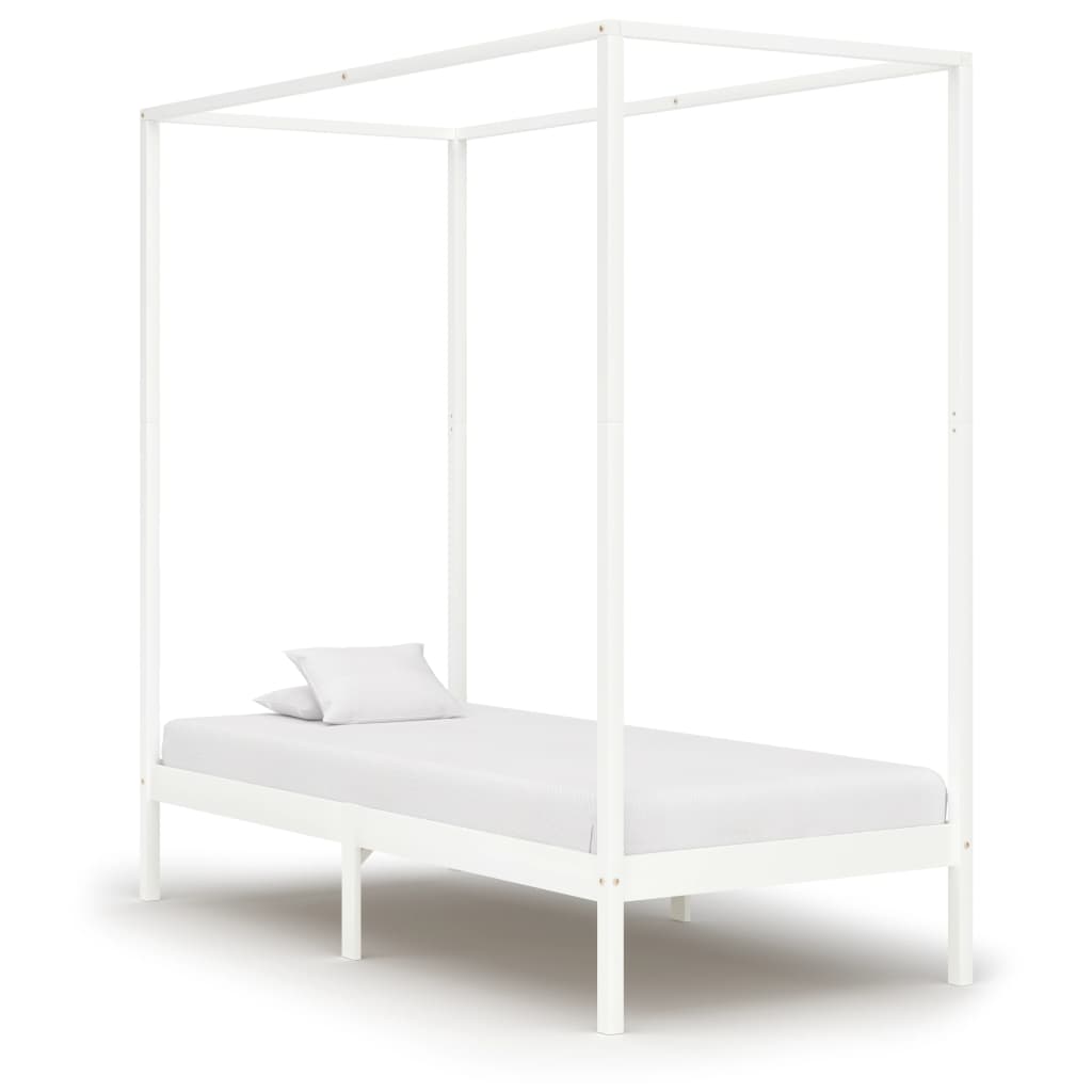 vidaXL Canopy Bed Frame White Solid Pine Wood 90x200 cm