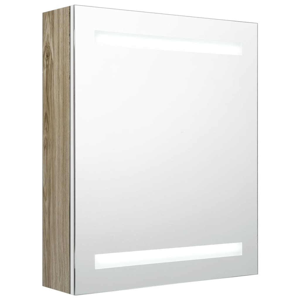 vidaXL LED Bathroom Mirror Cabinet White and Oak 50x14x60 cm