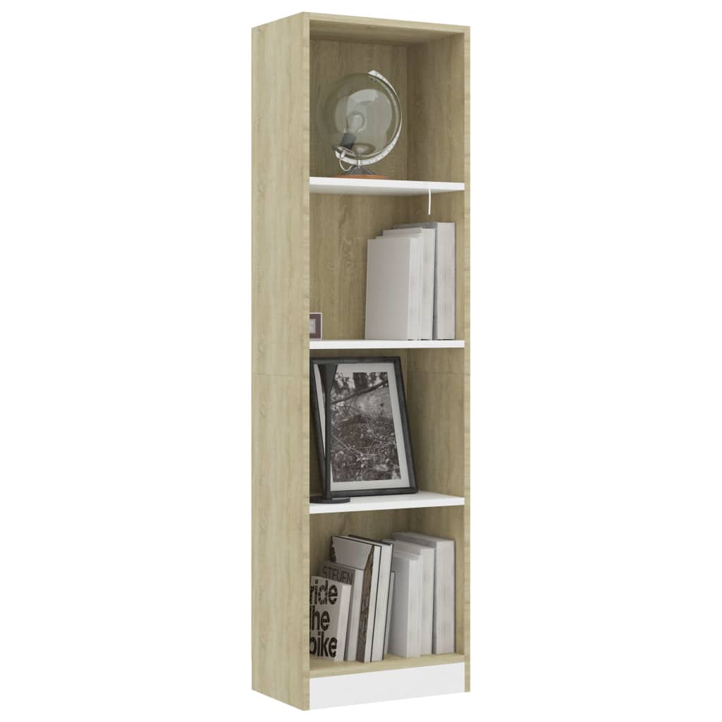 vidaXL 4-Tier Book Cabinet White and Sonoma Oak 40x24x142 cm Engineered Wood