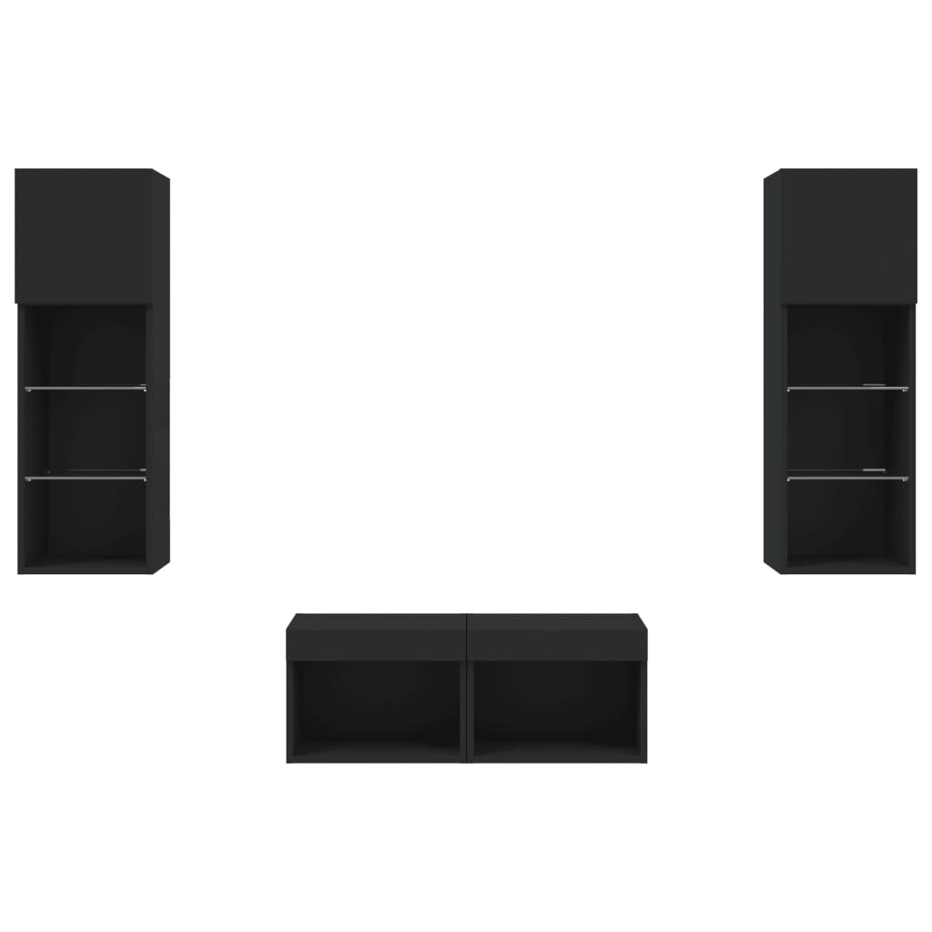 vidaXL 4 Piece TV Wall Cabinets with LED Lights Black