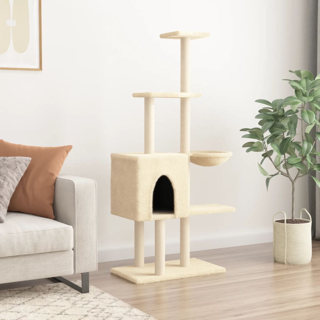 vidaXL Cat Tree with Sisal Scratching Posts Cream 145 cm