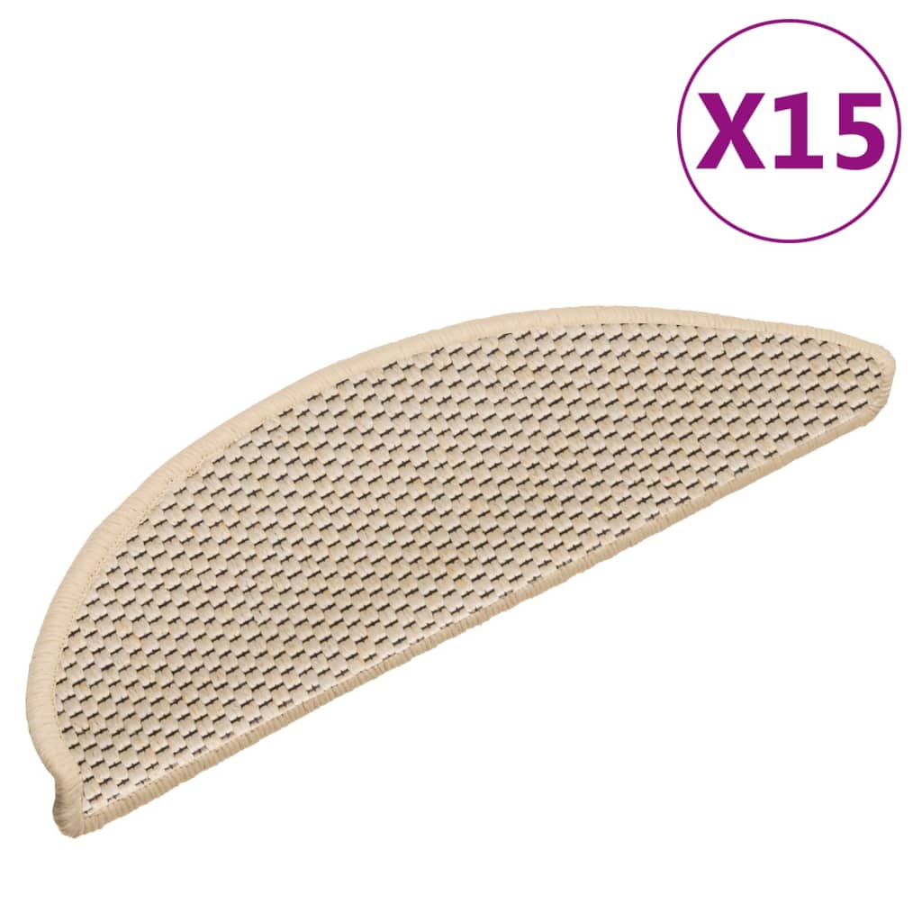 vidaXL Stair Mats Self-adhesive Sisal-Look 15 pcs 56x17x3 cm Cream