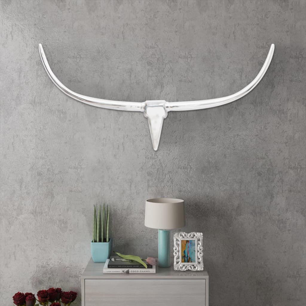 Wall Mounted Aluminium Bull’s Head Decoration Silver 125 cm