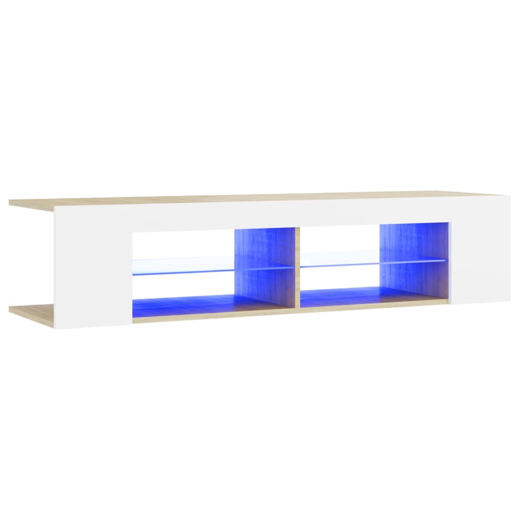 vidaXL TV Cabinet with LED Lights White and Sonoma Oak 135x39x30 cm