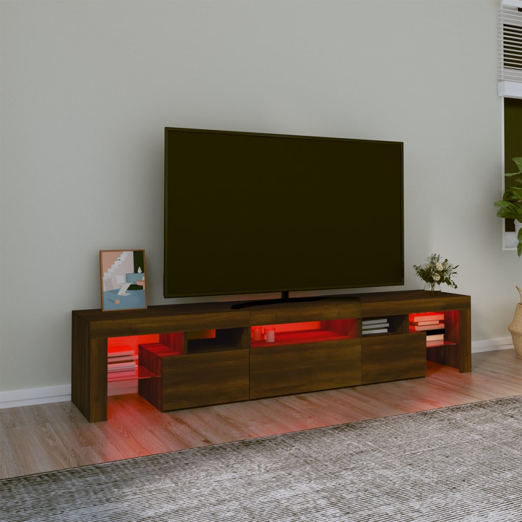 vidaXL TV Cabinet with LED Lights Brown Oak 200x36.5x40 cm