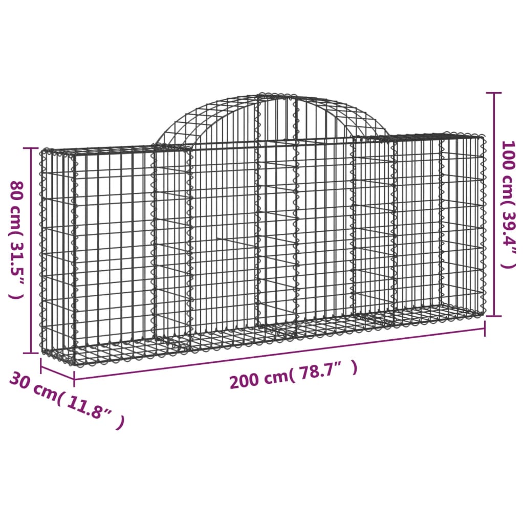 vidaXL Arched Gabion Baskets 40 pcs 200x30x80/100 cm Galvanised Iron