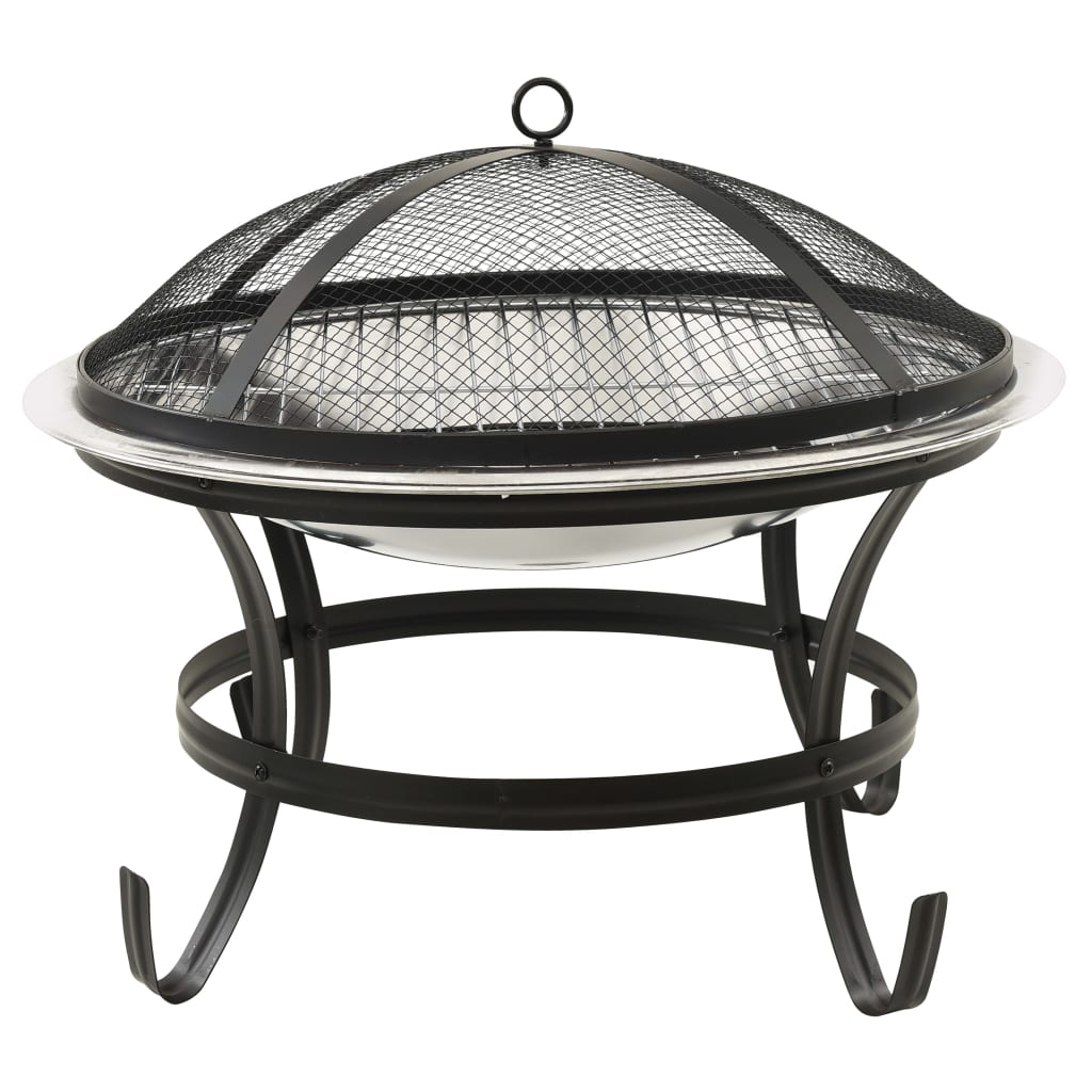 vidaXL 2-in-1 Fire Pit and BBQ with Poker 56x56x49 cm Stainless Steel