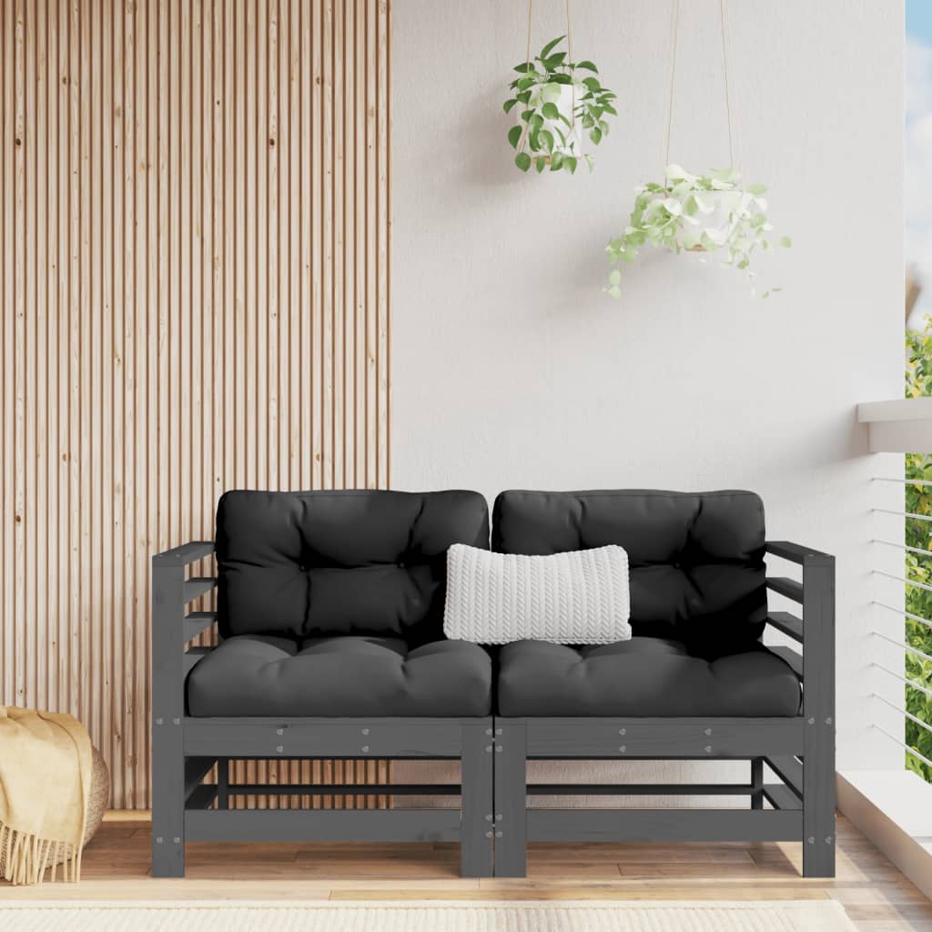 vidaXL Corner Sofas with Cushions 2 pcs Grey Solid Wood Pine