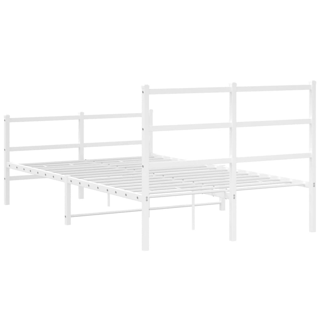 vidaXL Metal Bed Frame with Headboard and Footboard White 120x190 cm Small Double