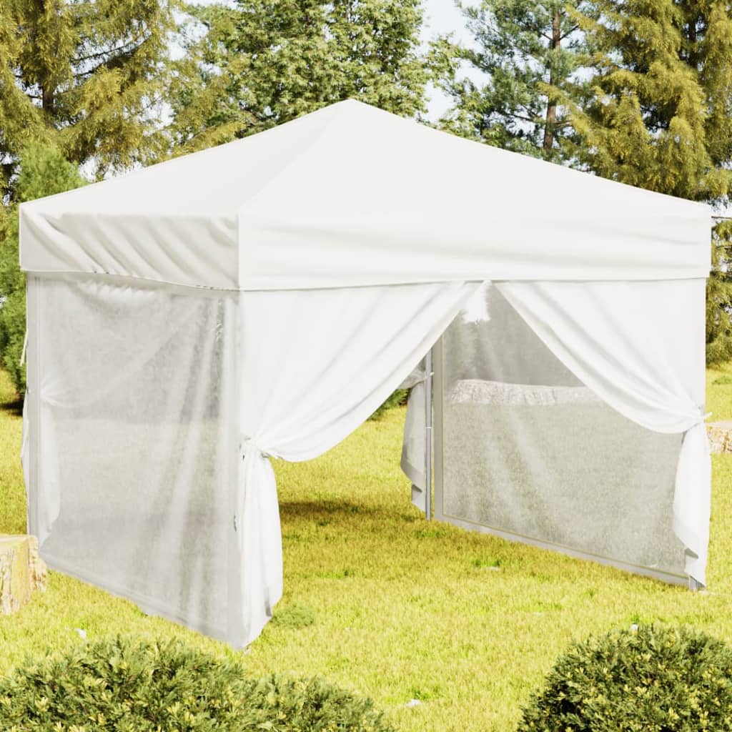 vidaXL Folding Party Tent with Sidewalls White 3x3 m