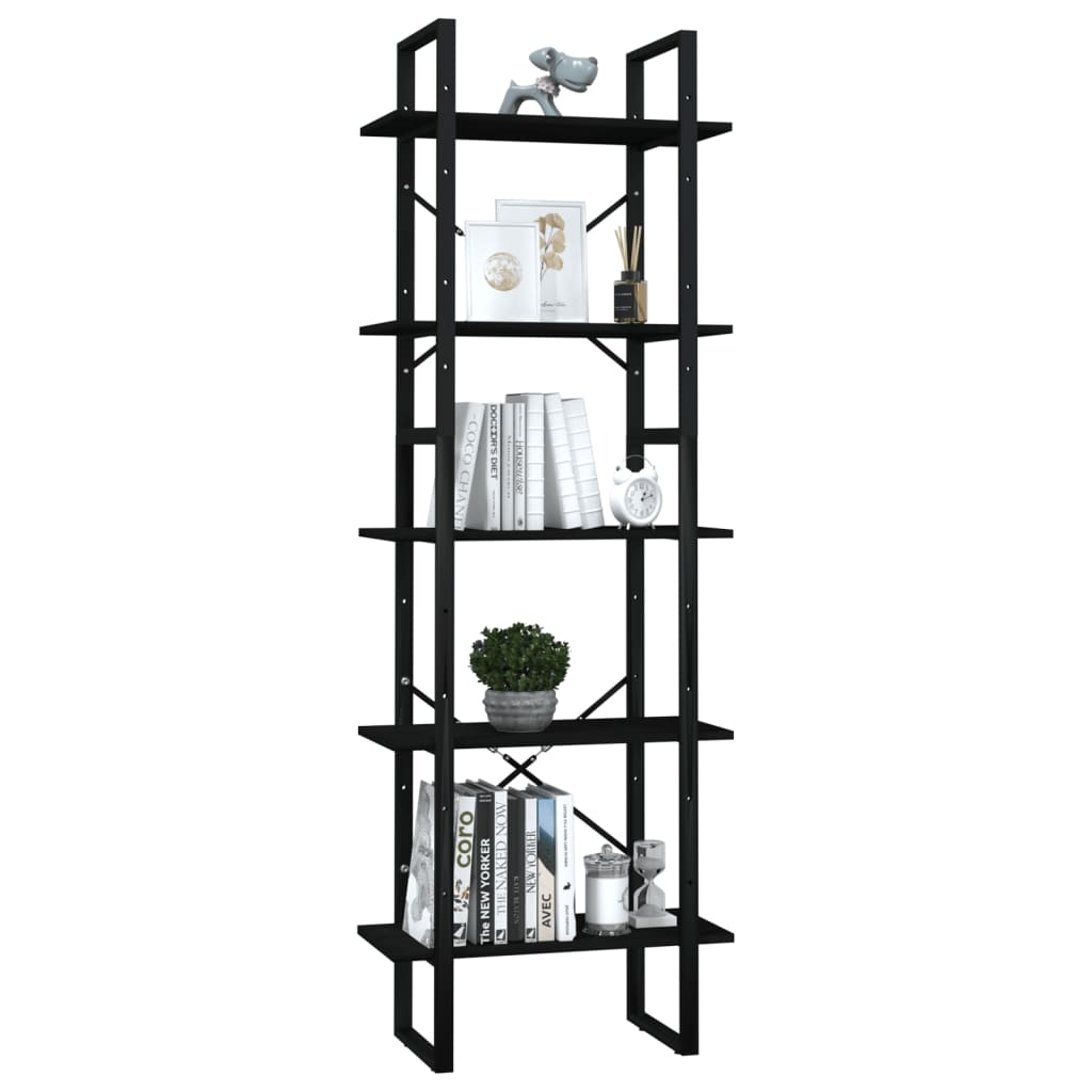 vidaXL 5-Tier Book Cabinet Black 60x30x175 cm Pinewood
