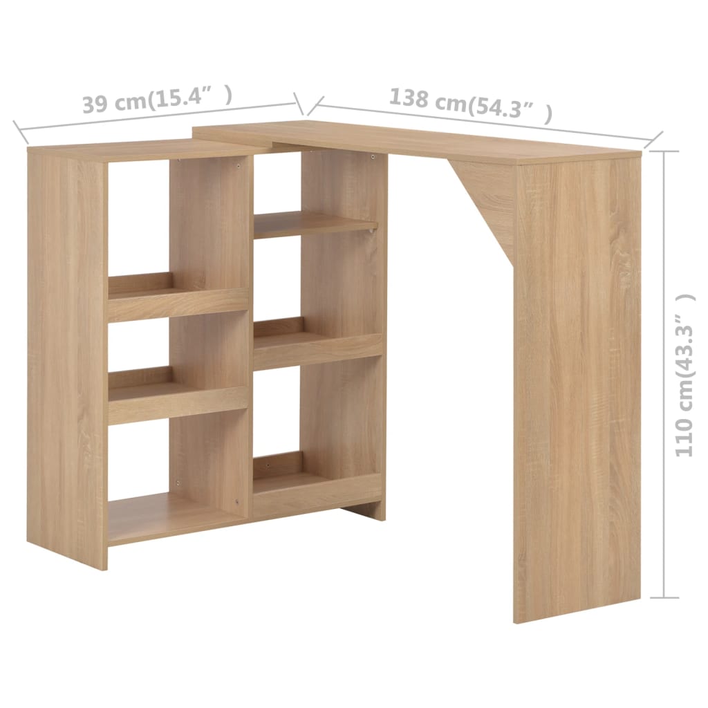 vidaXL Bar Table with Moveable Shelf Oak 138x39x110 cm