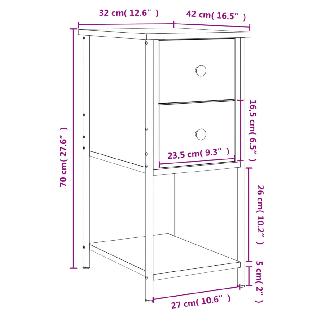 vidaXL Bedside Cabinet Smoked Oak 32x42x70 cm Engineered Wood