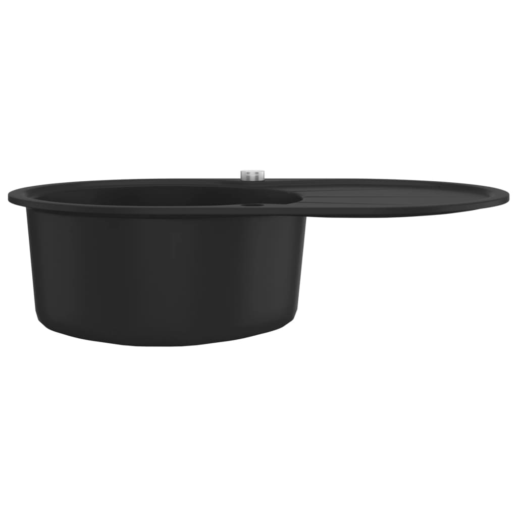 vidaXL Granite Kitchen Sink Single Basin Oval Black