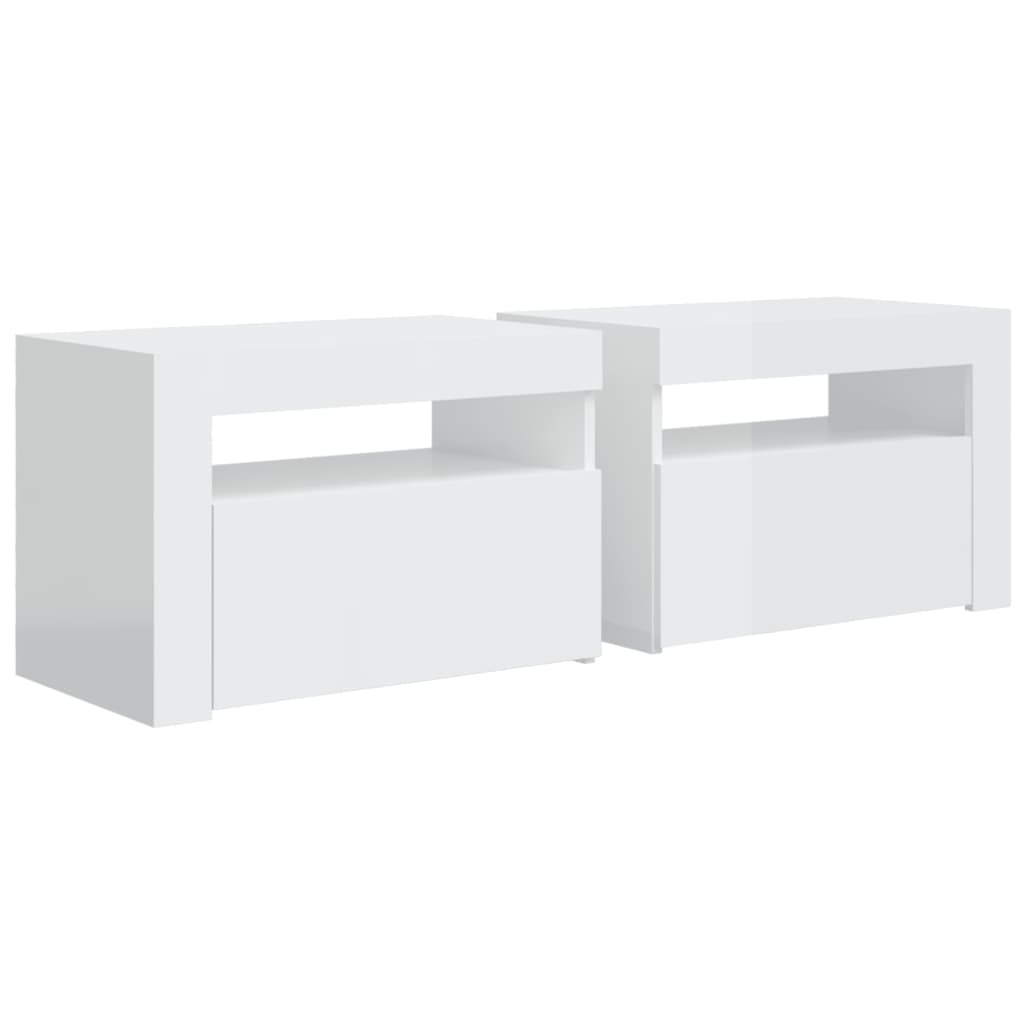 vidaXL Bedside Cabinets 2 pcs with LEDs High Gloss White 60x35x40 cm