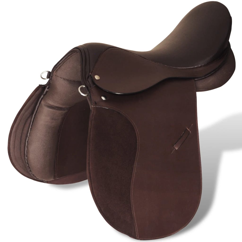 Horse Riding Saddle Set 17.5" Real Leather Brown 12 cm 5-in-1