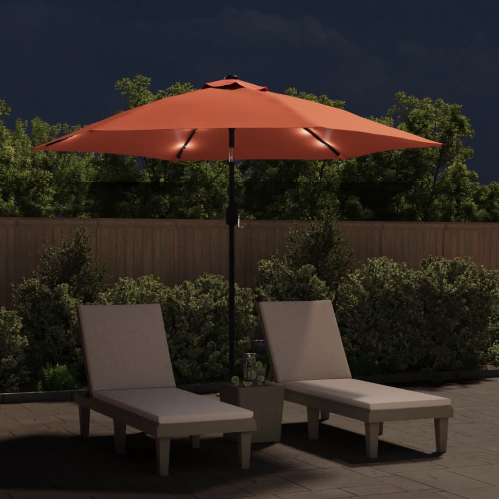 vidaXL Outdoor Parasol with LED Lights and Steel Pole 300 cm Terracotta