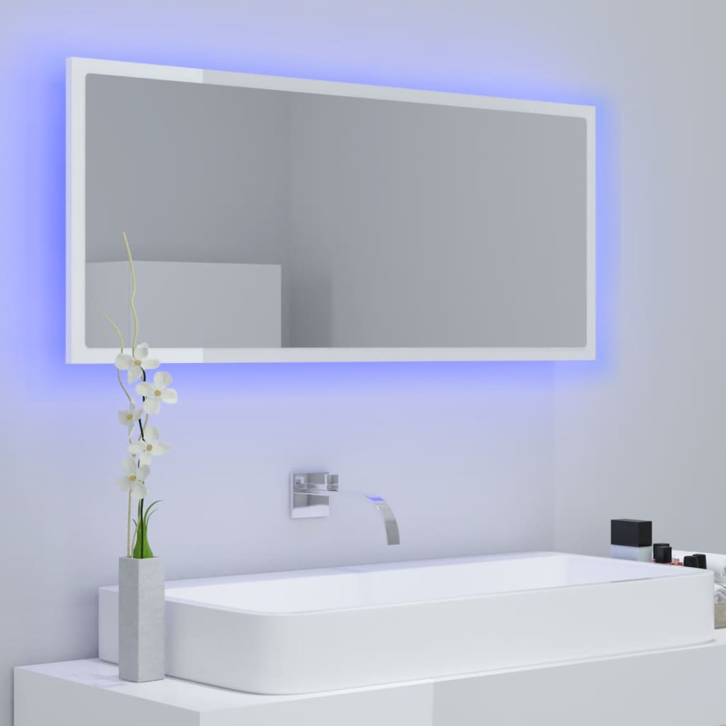 vidaXL LED Bathroom Mirror High Gloss White 100x8.5x37 cm Acrylic