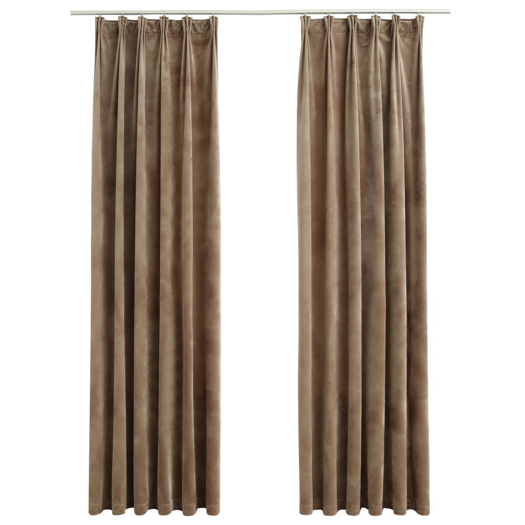 vidaXL Blackout Curtains 2 pcs with Hooks Velvet Beige 140x225 cm