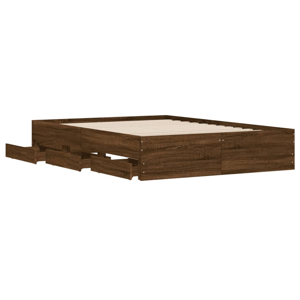 vidaXL Bed Frame with Drawers Brown Oak 120x190 cm Small Double Engineered Wood