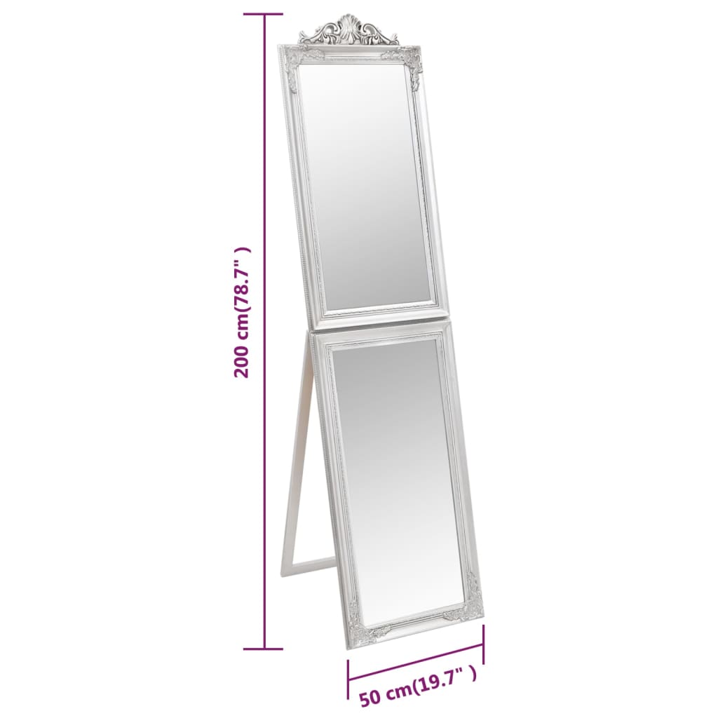 vidaXL Free-Standing Mirror Silver 50x200 cm