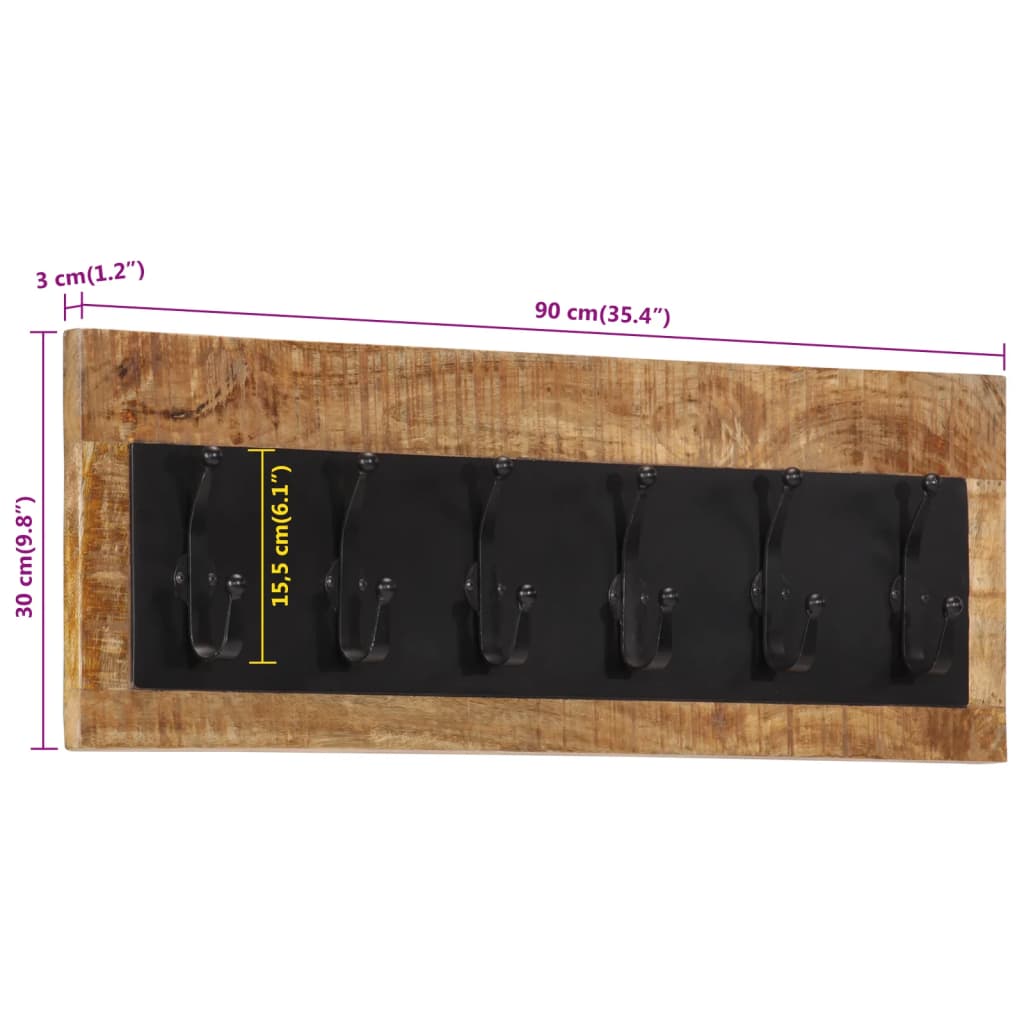 vidaXL Wall-mounted Coat Rack with 6 Hooks Solid Wood Mango
