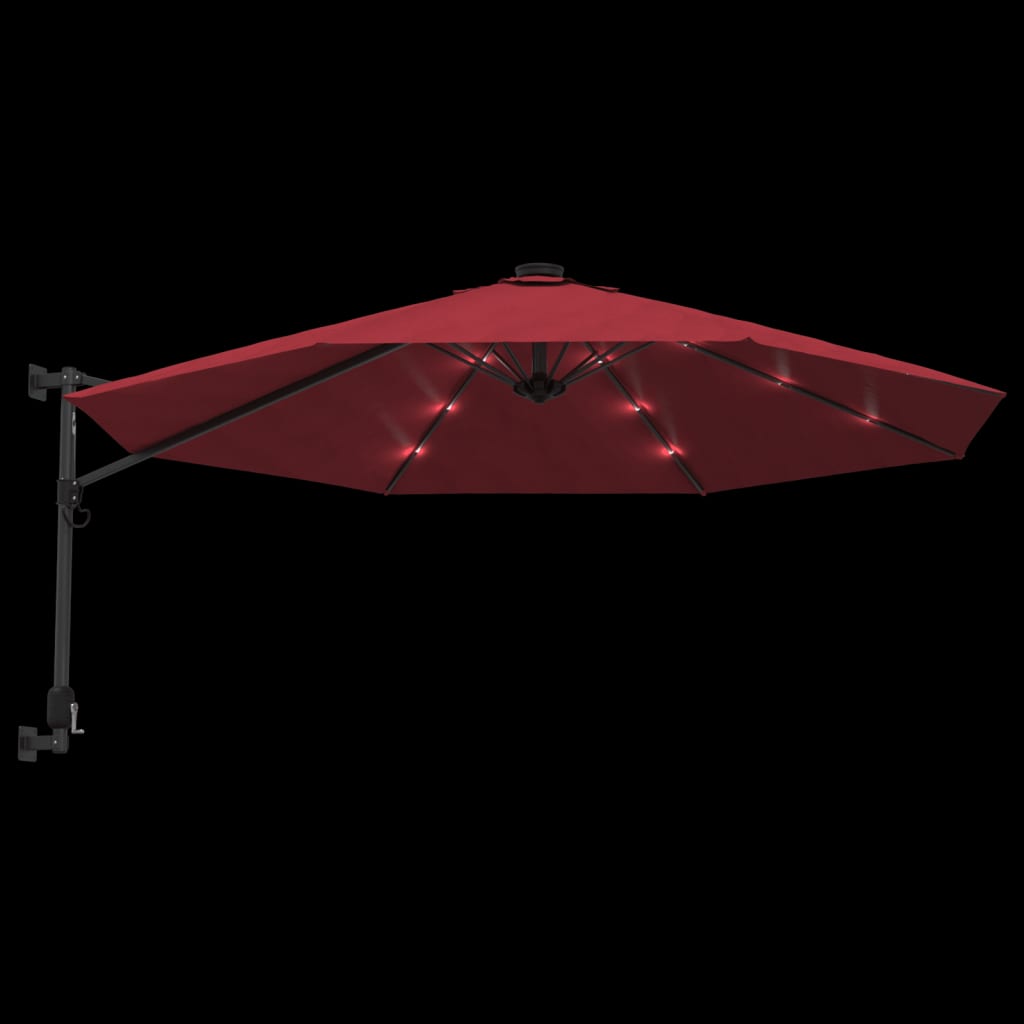 vidaXL Wall-mounted Parasol with LEDs Bright Red 290cm
