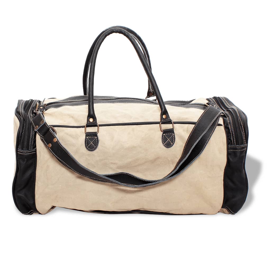 vidaXL Weekend Bag Canvas and Real Leather Beige