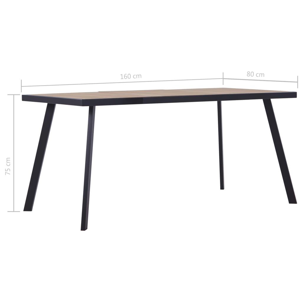 vidaXL Dining Table Light Wood and Black 160x80x75 cm MDF