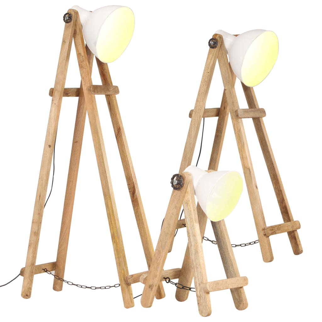 vidaXL Floor Lamps 3 pcs White E27 Solid Mango Wood