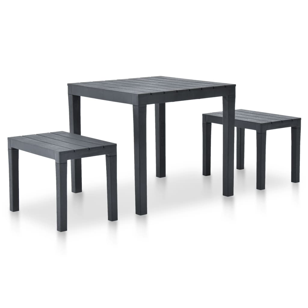vidaXL Garden Table with 2 Benches Plastic Anthracite