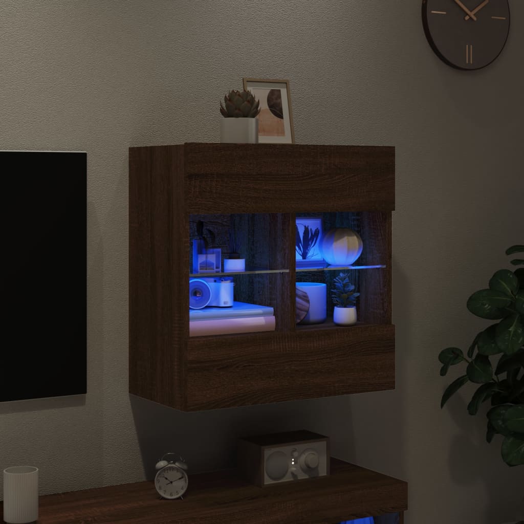 vidaXL TV Wall Cabinet with LED Lights Brown Oak 58.5x30x60.5 cm