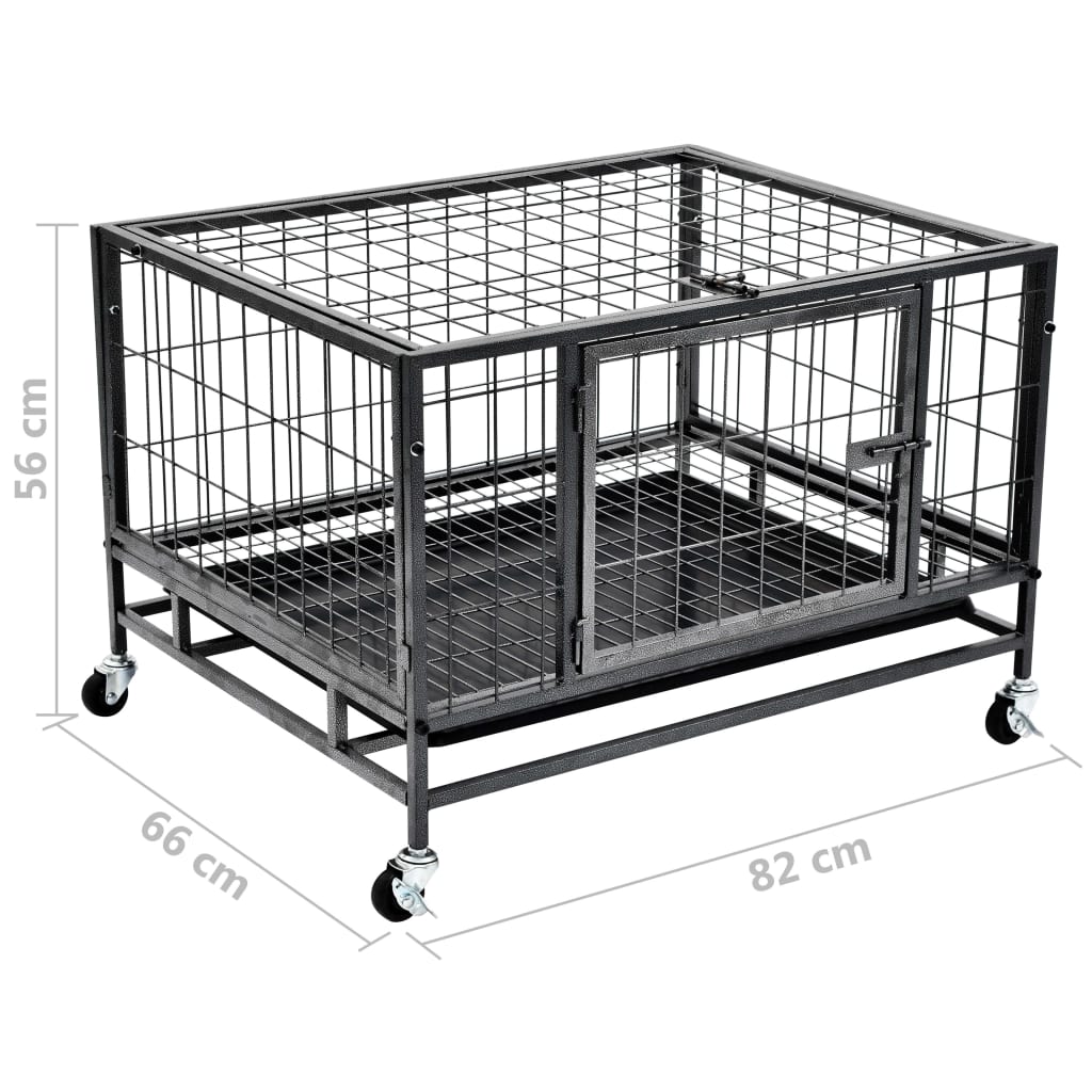 vidaXL Heavy Duty Dog Cage with Wheels Steel 82x66x56 cm