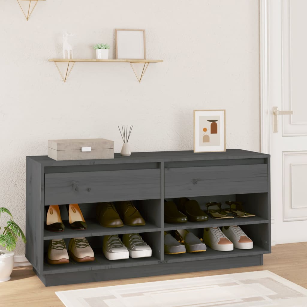 vidaXL Shoe Cabinet Grey 110x34x52 cm Solid Wood Pine