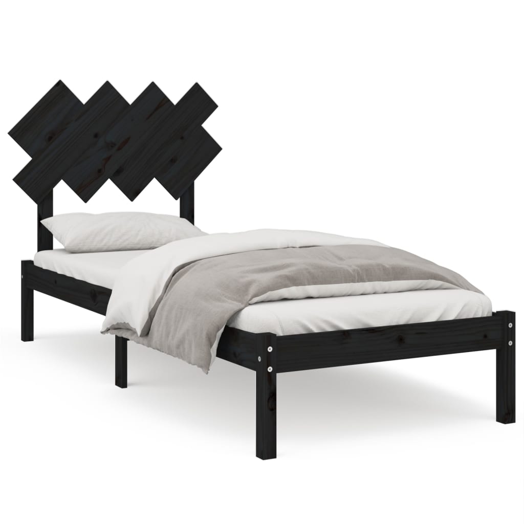 vidaXL Bed Frame Black 90x200 cm Solid Wood