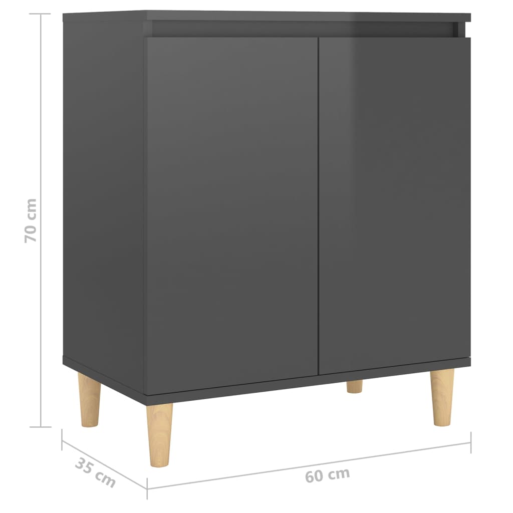 vidaXL Sideboard&Solid Wood Legs High Gloss Grey 60x35x70 cm Engineered Wood