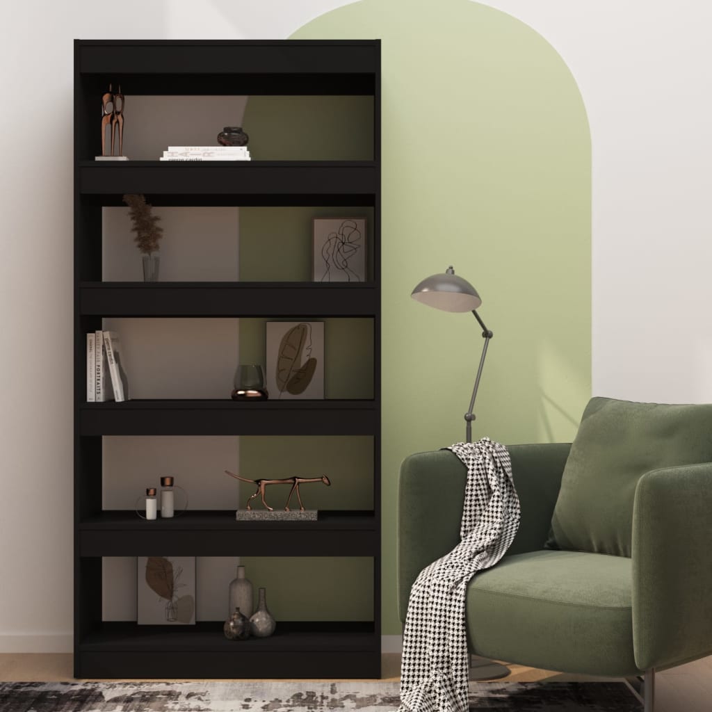 vidaXL Book Cabinet/Room Divider Black 80x30x166 cm Engineered Wood