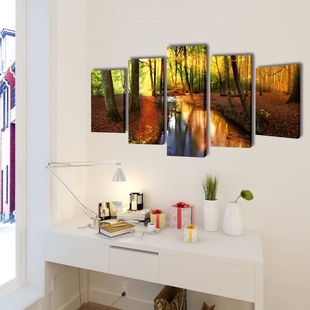vidaXL Canvas Wall Print Set Forest 200 x 100 cm