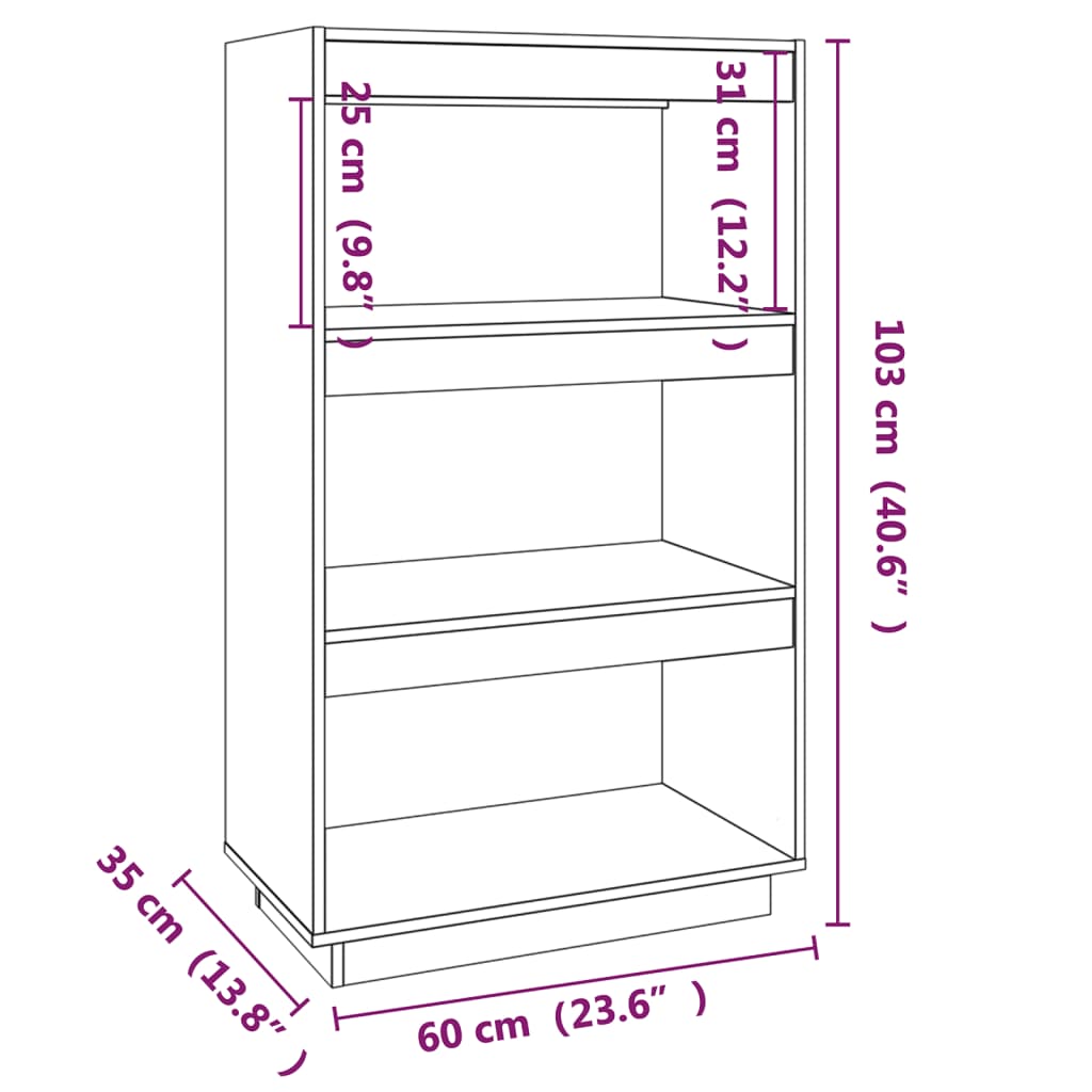 vidaXL Book Cabinet/Room Divider Grey 60x35x103 cm Solid Wood Pine