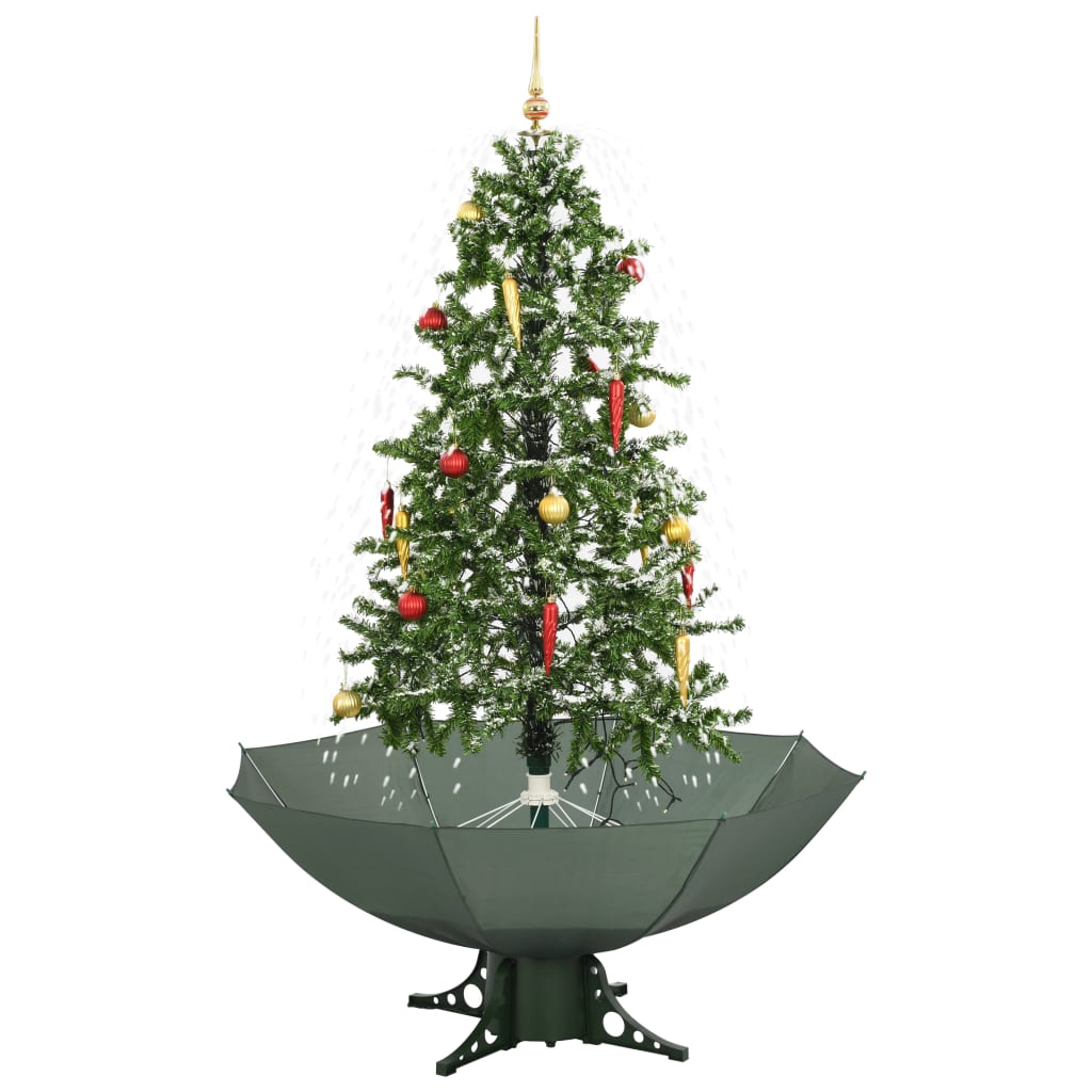 vidaXL Snowing Christmas Tree with Umbrella Base Green 170 cm